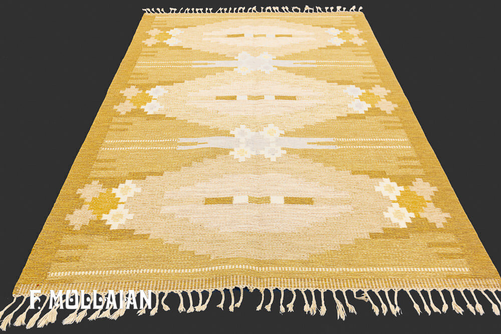 Tappeto Svedese Vintage (a tessitura piatta) di Ingegerd Silow Con Disegno Motivo a Croce, n°:81231762